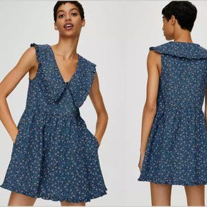 Wilfred SELMA Blue Cotton Floral Rose Ruffle Mini Dress Size M - NWT